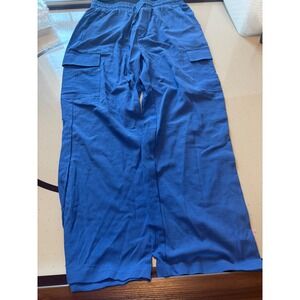 Ouku Blue Cargo Pants Mens Medium NWT Elastic Waist Drawstring Straight Leg